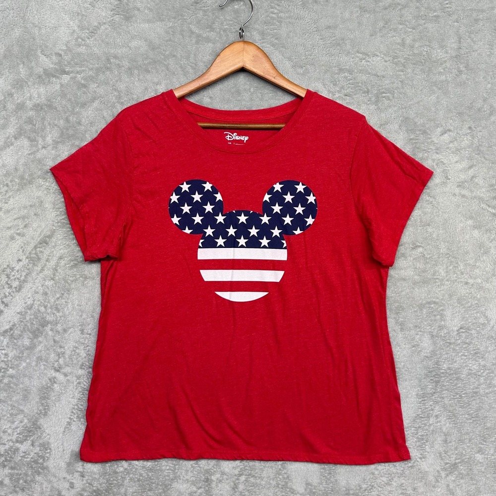 Disney Mickey Mouse American Flag Womens XL Red Americana Patriotic Casual
